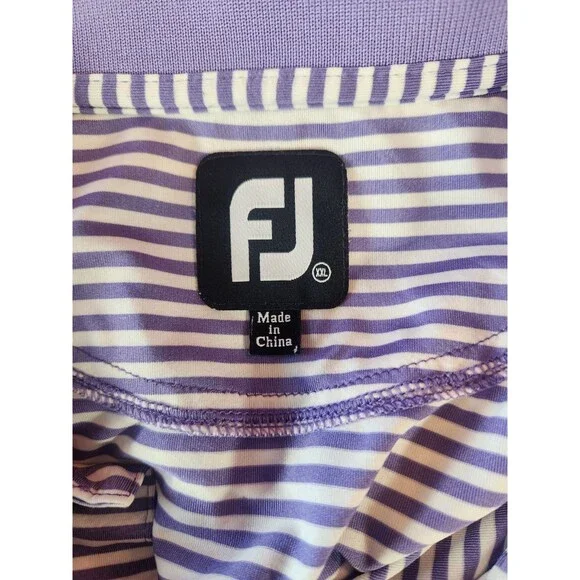 Footjoy Golf Polo Men's‎ 2XL XXL Short Sleeve  Shirt Purple White Stripe Dry Fit - Picture 3 of 6